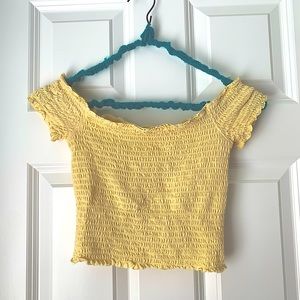 Garage smocked crop top - light yellow rayon size M EUC soft stretchy